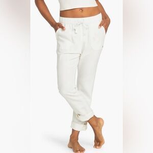 ROXY L On the Seashore Tie Waist Linen Blend Pants in white